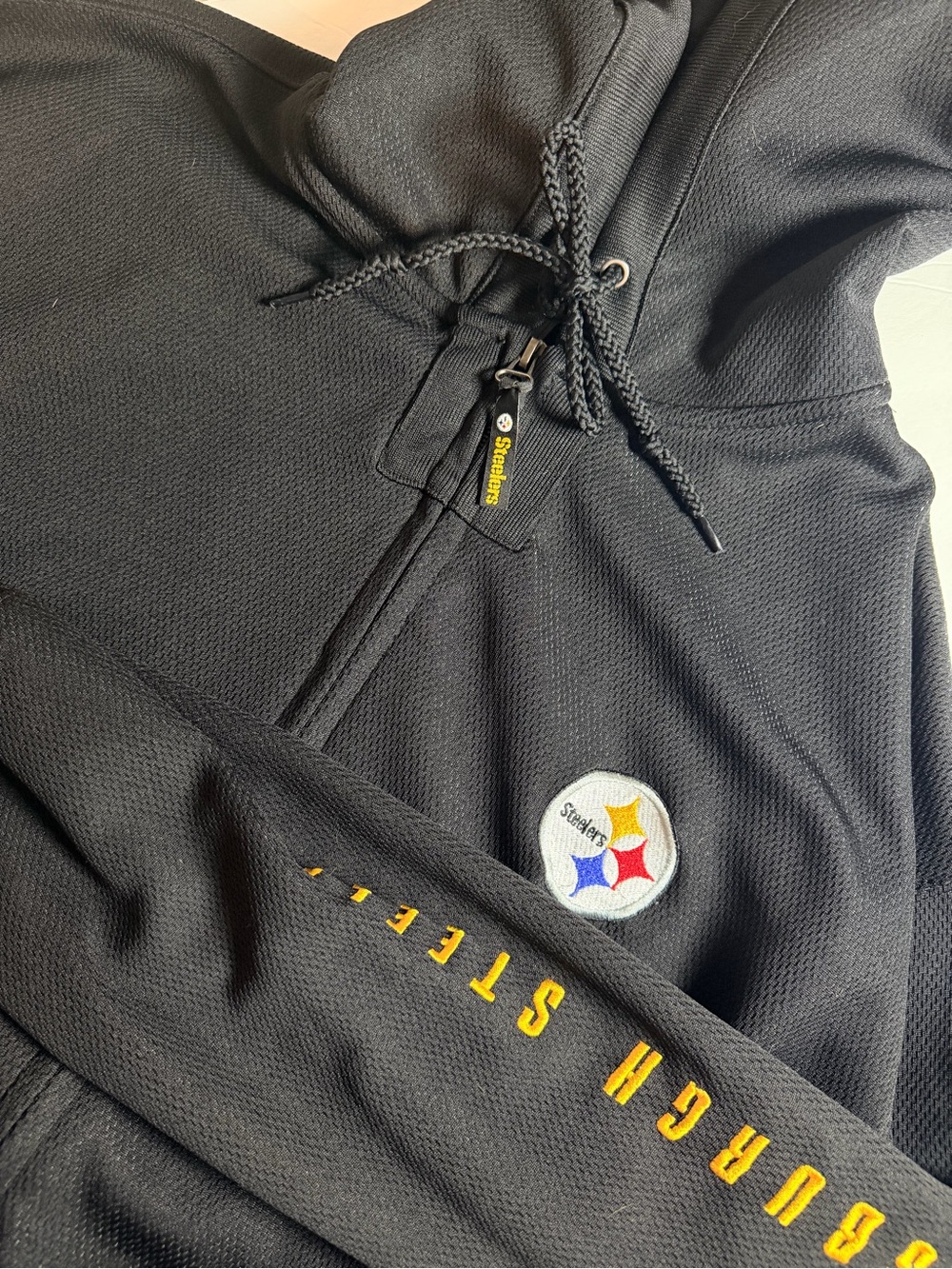 Pittsburgh Steelers Mens Zip Up Hoodie Sweatshirt Size Large Black Embroidered